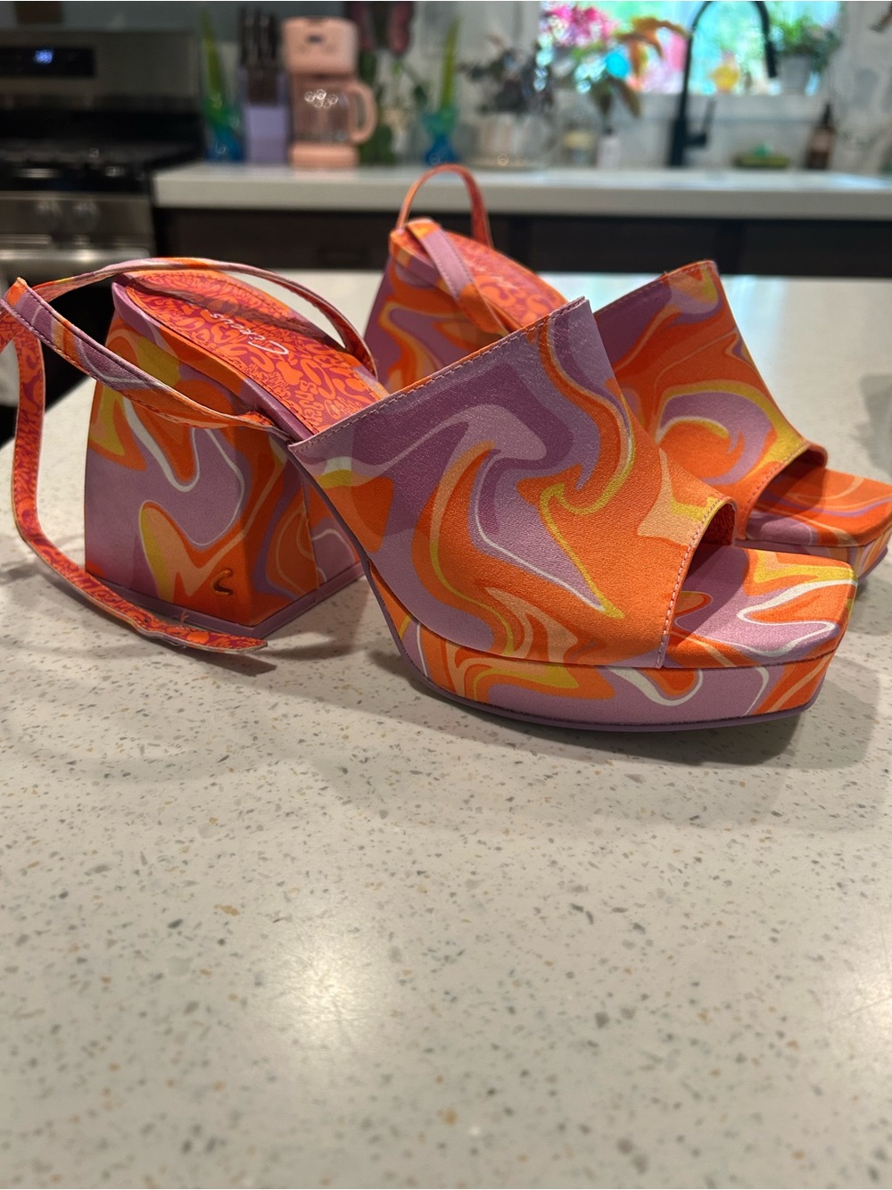 Circus by Sam Edelman Orange, Pink & Yellow Swirl Platform Sandals